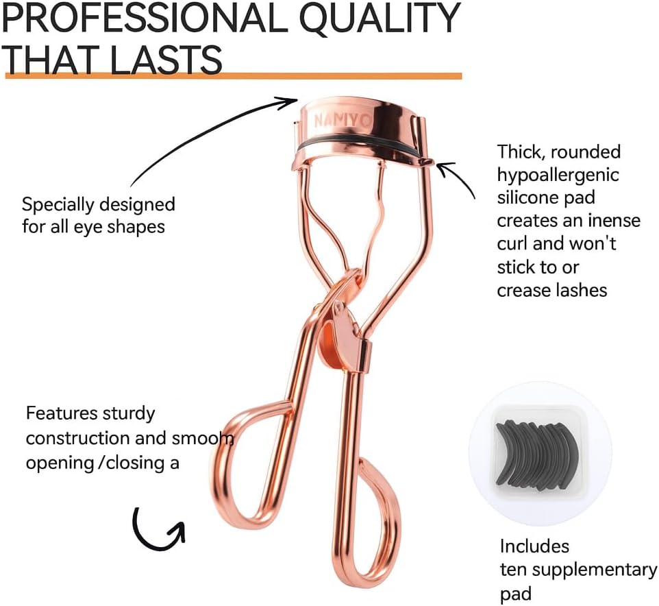 Eyelash Curler – Rose Gold | Premium Lash Curler with 10 Silicone Refills, Satin Travel Pouch & Magnetic Gift Box | No-Pinch, Natural Curl