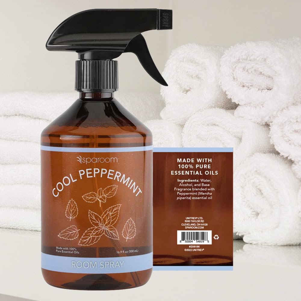 Sparoom Cool Peppermint Air Freshener&Linen Spray Essential Oil Infused an Minty&Crisp Refreshing Fragrance. Therapeutic Grade Aromatherapy, Non-Aerosol and Long-Lasting Invigoration Scent, 16.9 fl oz