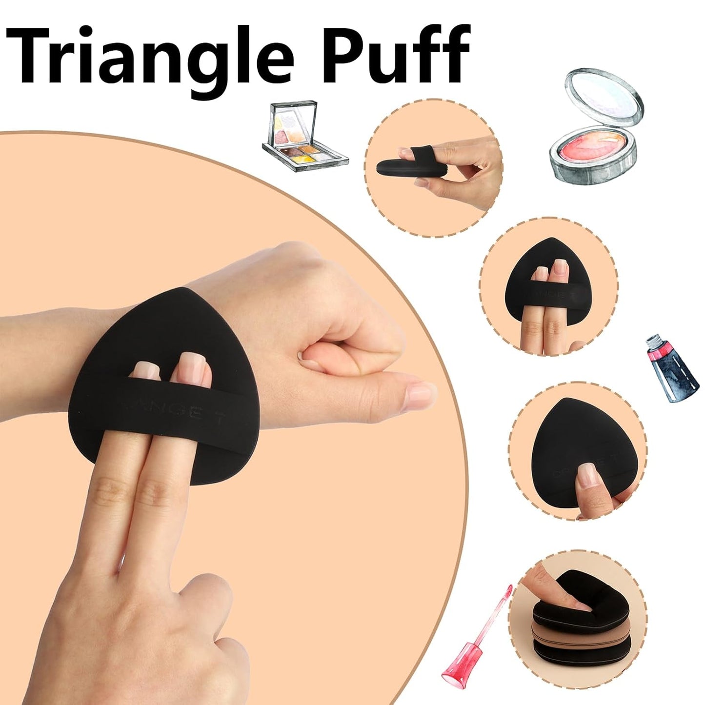 Lilystar 2Pcs Powder Puff Face Soft Makeup Sponge, Soft Triangle Powder Puffs Makeup Sponge Applicator Air Cushion Powder Puff for Liquid Foundation, Cream, Powder, Concealer (Black,Brown)