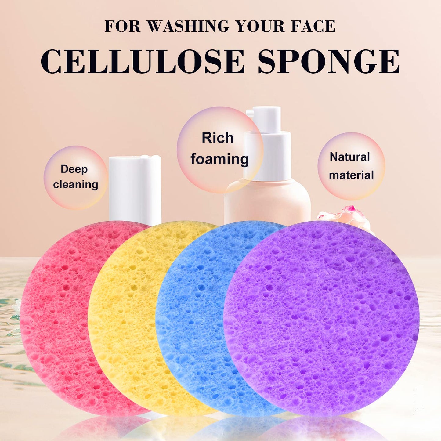 50-Count Facial Sponges Compressed Natural Cellulose Sponge Round Shape Face Sponge for Face Cleansing Exfoliating and Makeup Removal, Blue