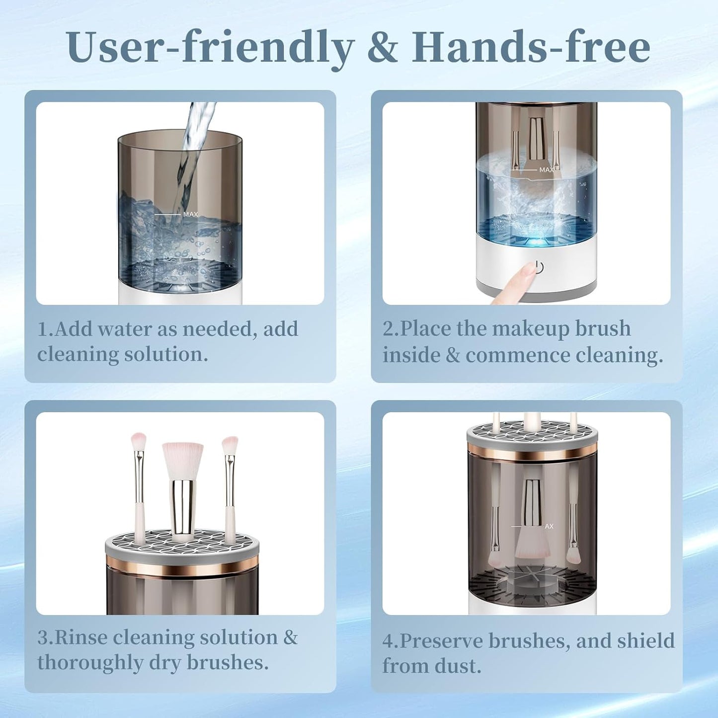 Electric Makeup Brush Cleaner, Quick Efficient Machine for Deep Cleaning All Types of Brushes, Portable Compact Design for Travel Home Use, for Makeup Lovers & Professionals