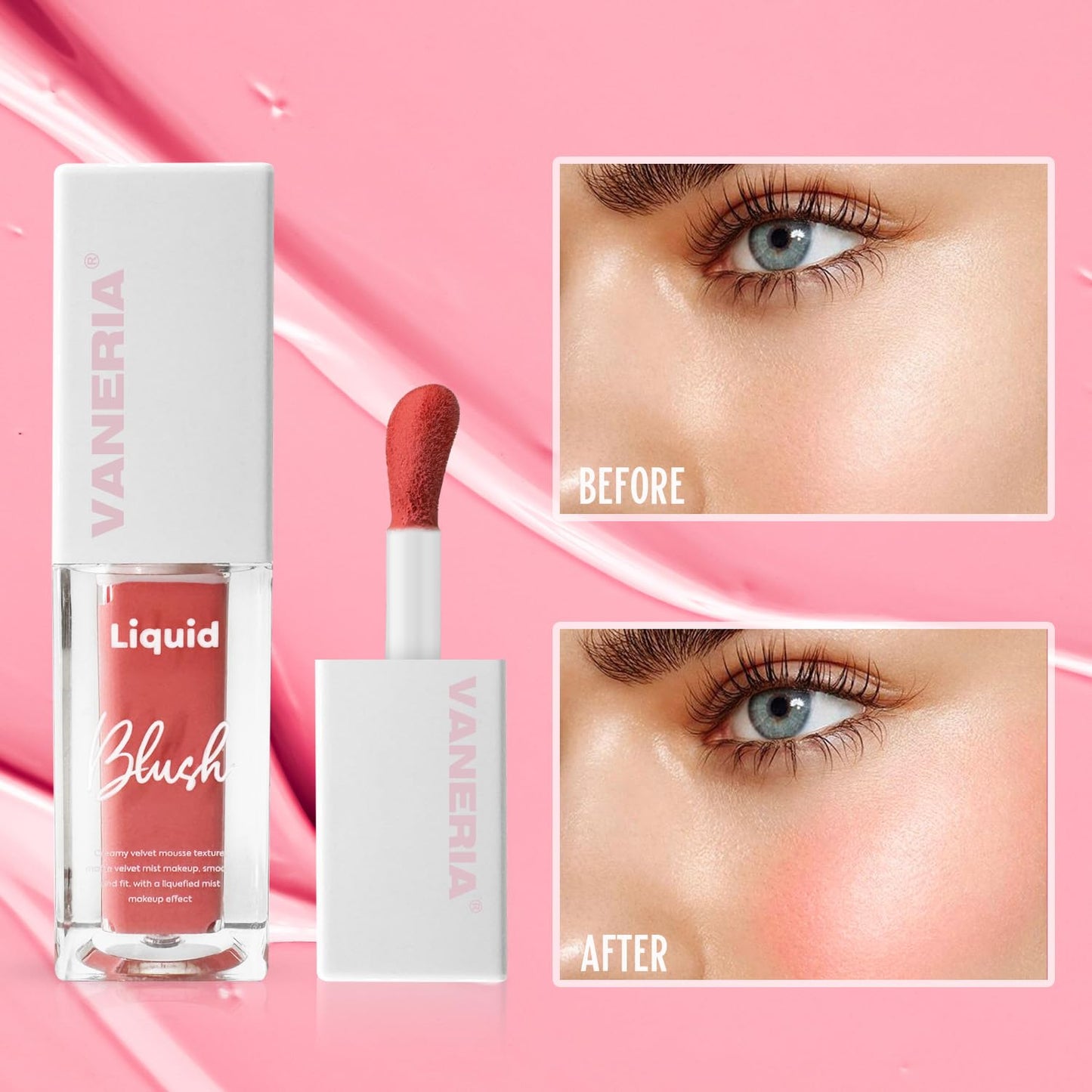 VANERIA Liquid Blush for Cheeks,Long lasting High Pigment Creme Blush,Multi-Use Makeup Blush Stick for Cheeks Lips Eyes,Natural Look Makeup Face Blushes.#1 (5g/0.17oz)