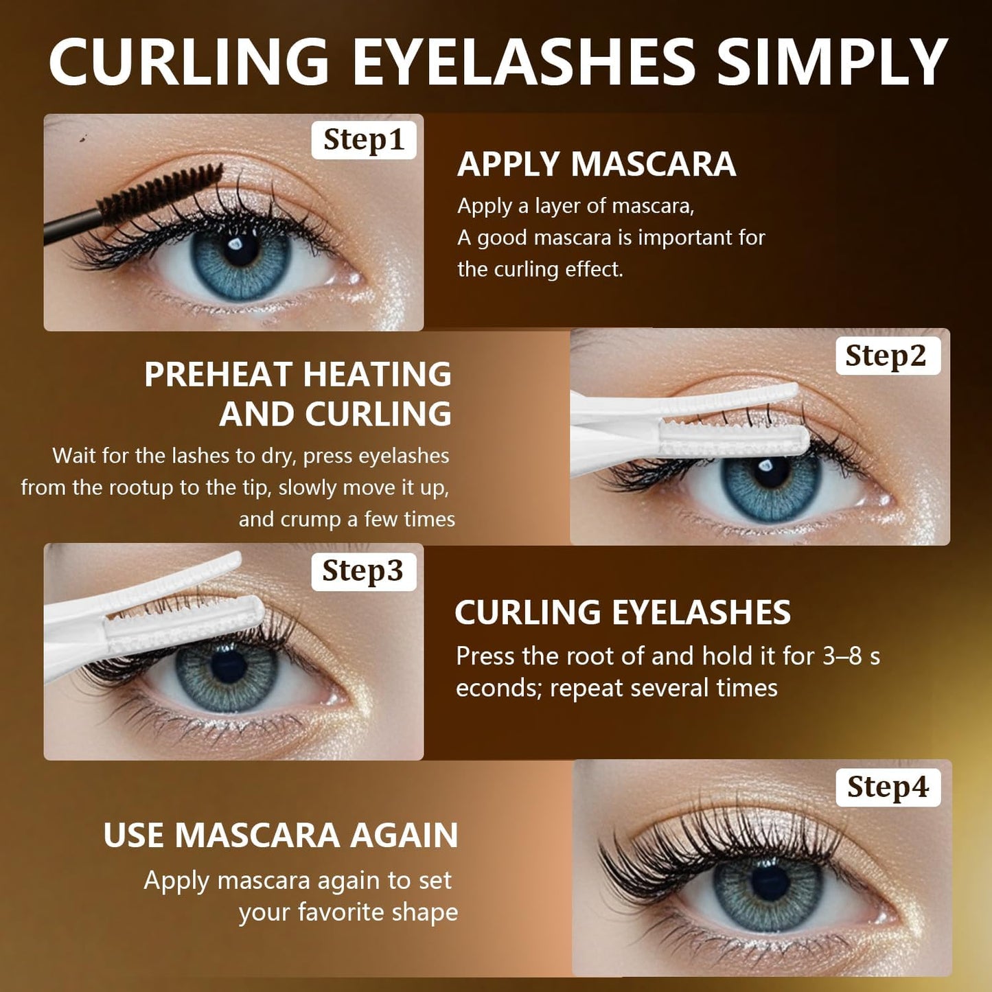 Heated Eyelash Curler, 2-in-1 Clip-Type Design, 3 Temperature Modes, USB Rechargeable Electric Eyelash Curler, Natural Curling 24H Long-Lasting Curl, Gift for Women & Girls, Beige-DA