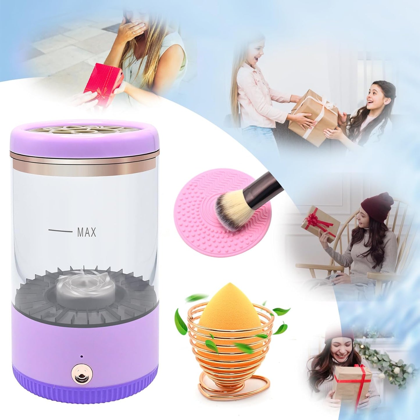 Makeup Brush Cleaner,Low noise and 8000 RPM Electric Makeup Brush Cleaner Machine for Deep Cleaning,Automatic Spinning Cosmetic Brush Cleaner for All Size Makeup Brushes and Sponges(purple)