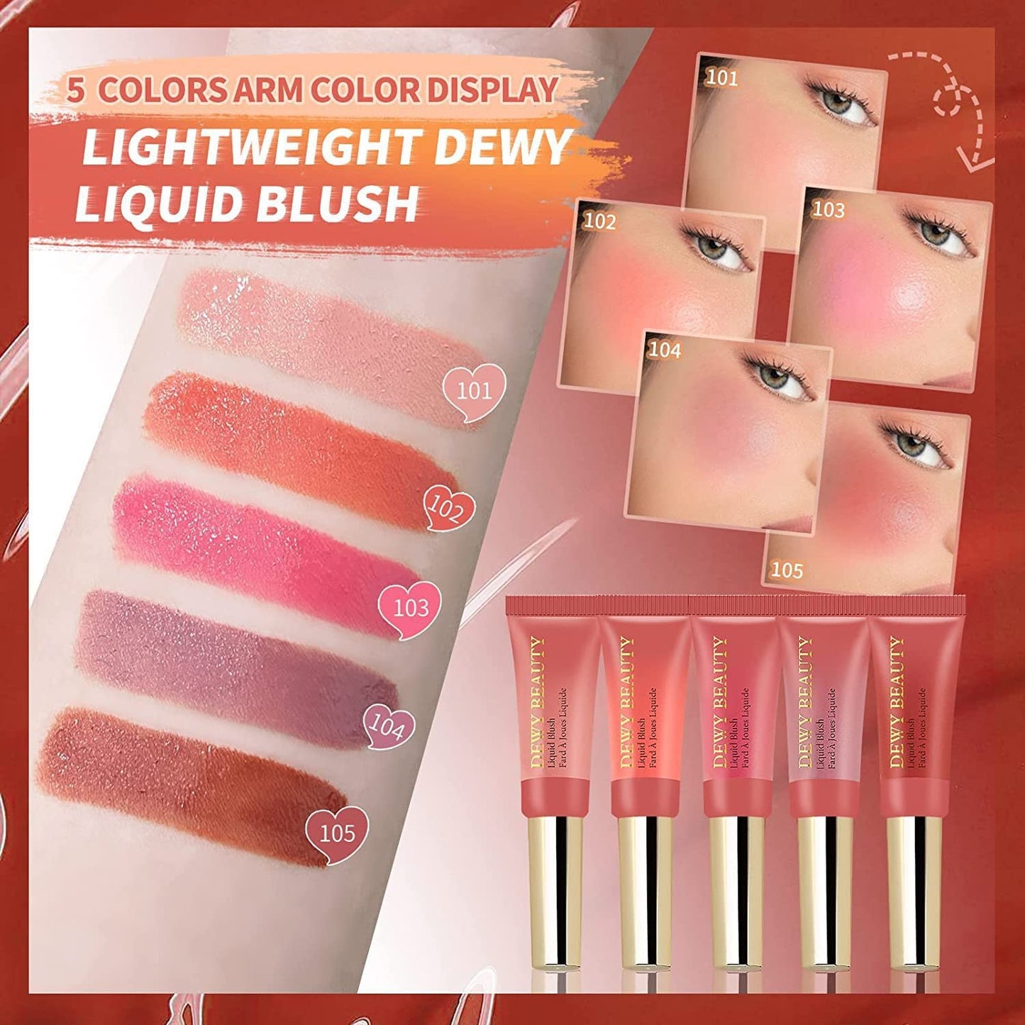 3 Color Liquid Blush,Soft Cream Lightweight Beauty Blush.(101# Ravishing -Nude Pink+102# Serenade-Sweet Peach+103# Rosa-Cool Pink)