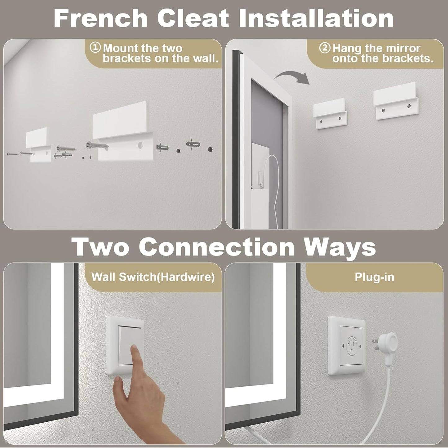 OKPAL 60x28 LED Bathroom Mirror, Black Framed Lighted Bathroom Mirror, Lighted Vanity Mirror with Lights, Dimmable, Anti-Fog, 3 Colors, Memory, Shatterproof, ETL Listed (Front and Backlit)