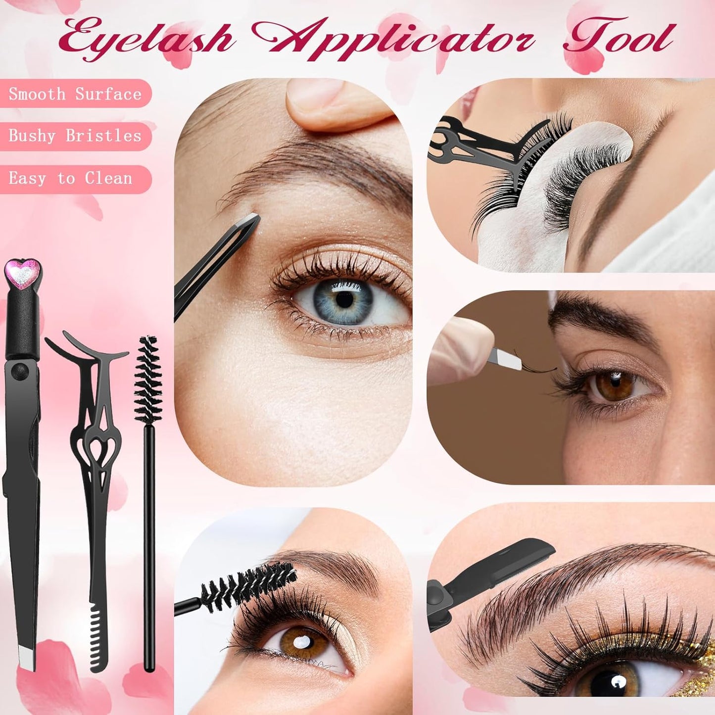 Eyelash Applicator Tool – 3-in-1 Lash Applicator Tool Set with Eyelash Extension Tweezers, Brush – Professional Eye Lash Applicator Tools for DIY Eyelash Extensions, Cluster Lashes