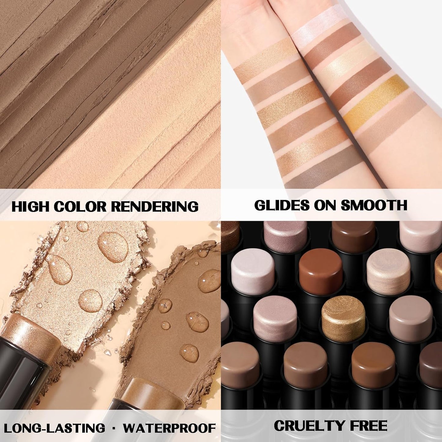 FOCALLURE 2 Pcs Mineral Cream Contour Stick,Moisturize Highlighter and Bronzer Pen,Non Stick Face Brightens & Shades Pencil,Long Lasting & Smooth Gliding Face Illuminator Makeup,24+11