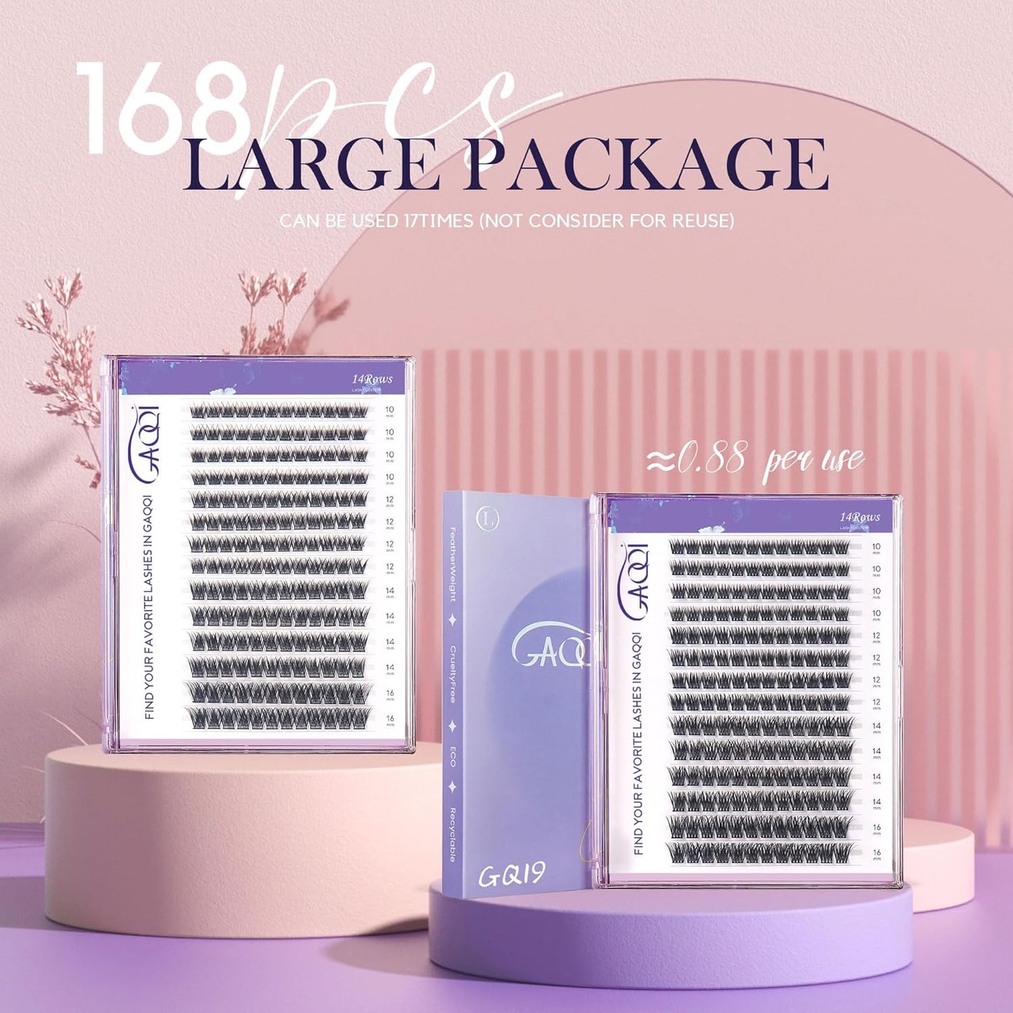 GAQQI Lash Clusters, GQ03 False Eyelashes DIY Lash Extensions C Curl 168PCS Cluster Lashes 16MM, Wispy and Natural Lash Wisps (GQ03,16mm,C Curl)