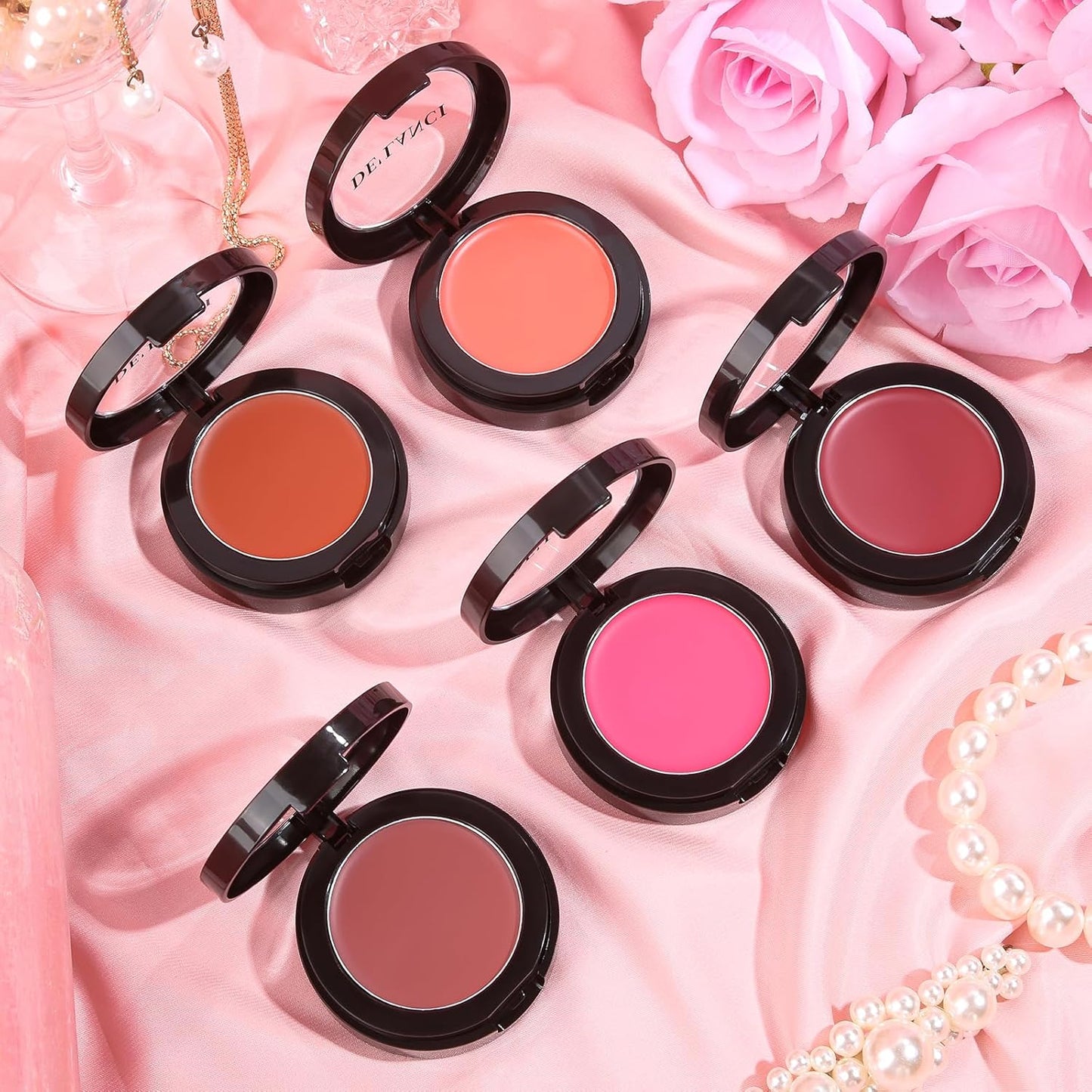 DE'LANCI Hydrating Cream Blush for Cheeks & Lips & Eyeshadow, Creamy & Long-lasting Waterproof Blush Balm, Lightweight Matte Blush for natural look, Travel Size, Highly Pigmented, Built-in Brush, Wine