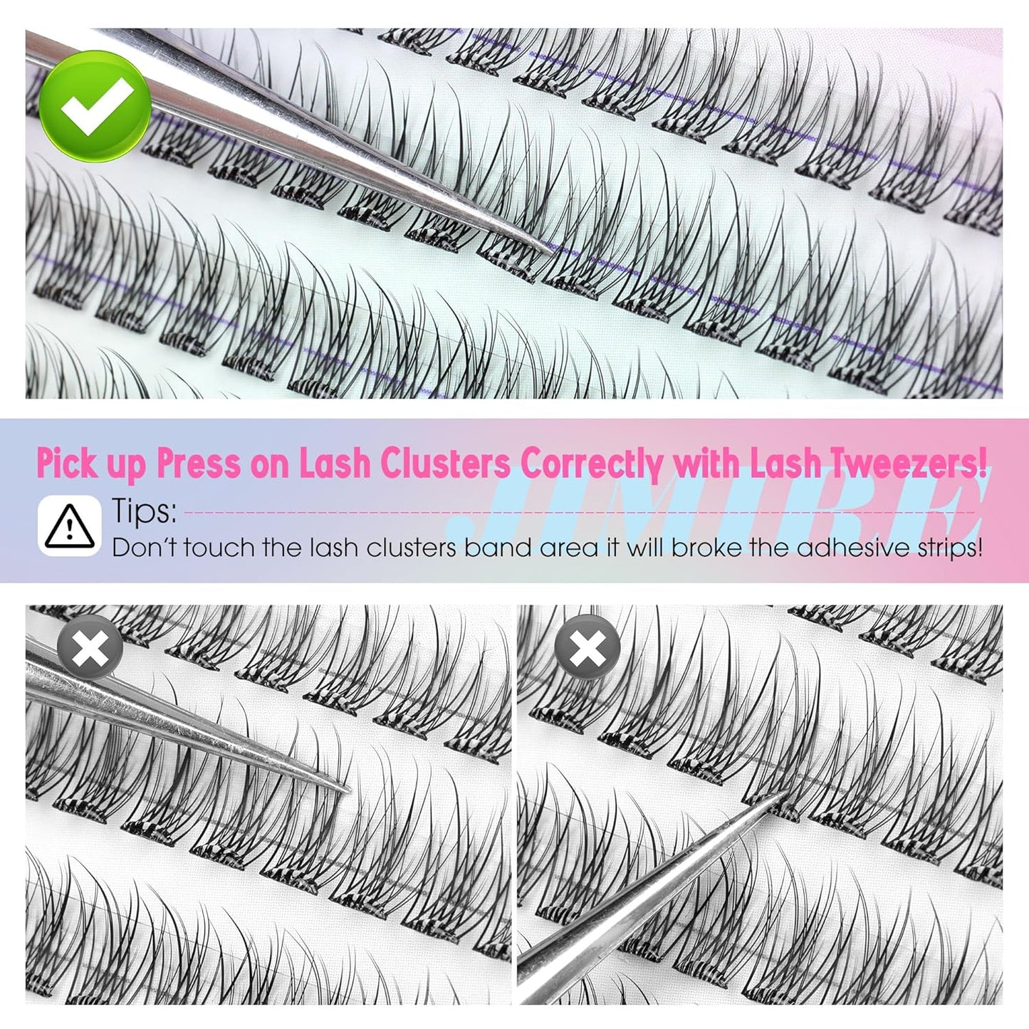 JIMIRE 160Pcs Self Adhesive Eyelashes Natural Look 9-14MM Wispy Pre Glued Lash Clusters No Glue Needed Press on Lashes Clusters Reusable Self Adhesive Eyelash Clusters Beginners Friendly