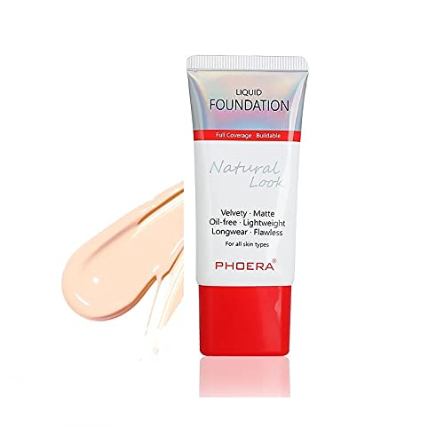 AQUAPURITY PHOERA Full Coverage Foundation New Formula Waterproof Long Lasting Oil Free Velvet Matte Liquid Foundation for Oily Skin Flawless Makeup Base Cream Concealer (101 Porcelain)
