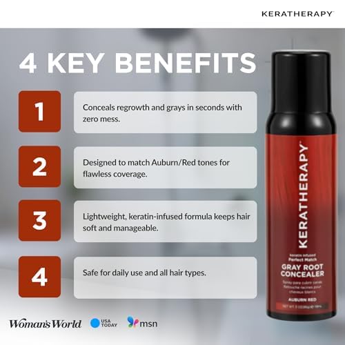Keratherapy Keratin Infused Perfect Match Gray Root Concealer Spray, Auburn Red, 3 oz, 118 ml - Root Cover Up Spray to Hide Gray Roots - Keratin Therapy Hair Darkening & Temporary Scalp Concealer