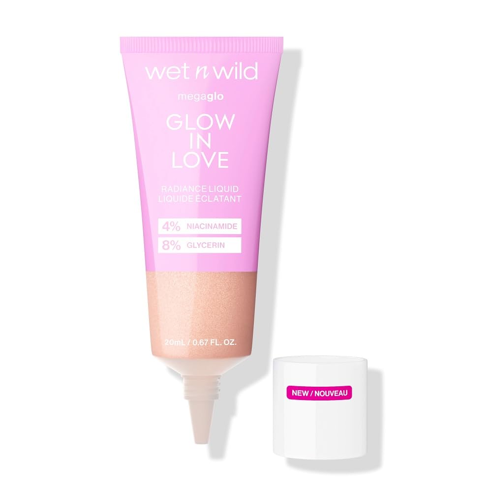 wet n wild Mega Glo Liquid Highlighter, Sheer & Buildable 4% Niacinamide-Enriched Lightweight Radiance with 8% Glycerin, Vegan & Cruelty-Free - Glow In Love