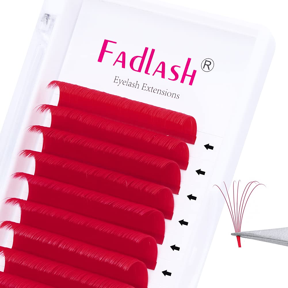 Colored Lash Extension Easy Fan Volume Lashes C Curl Self Blooming Lash Extensions Matte Rapid Volume Eyelashes Extension (Red Color 0.07-C, 8-14mm)