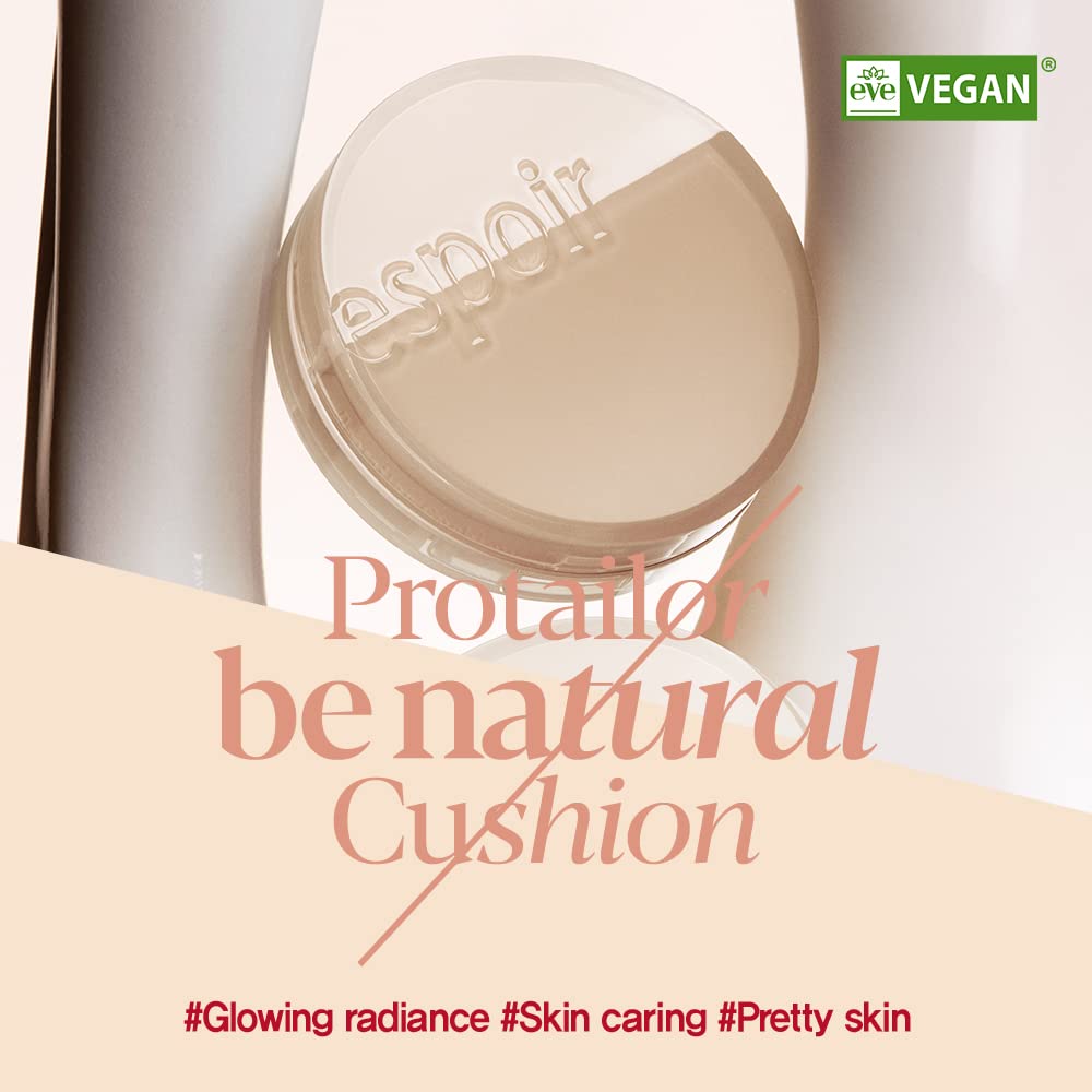 Espoir Pro Tailor Be Natural Cushion Ivory 0.5 oz with 0.5 oz Refill | Thin, Micro Layering Natural Dewy Coverage Foundation Cushion | Long-lasting Dense, Even Skin Texture | Korean Cushion Foundation