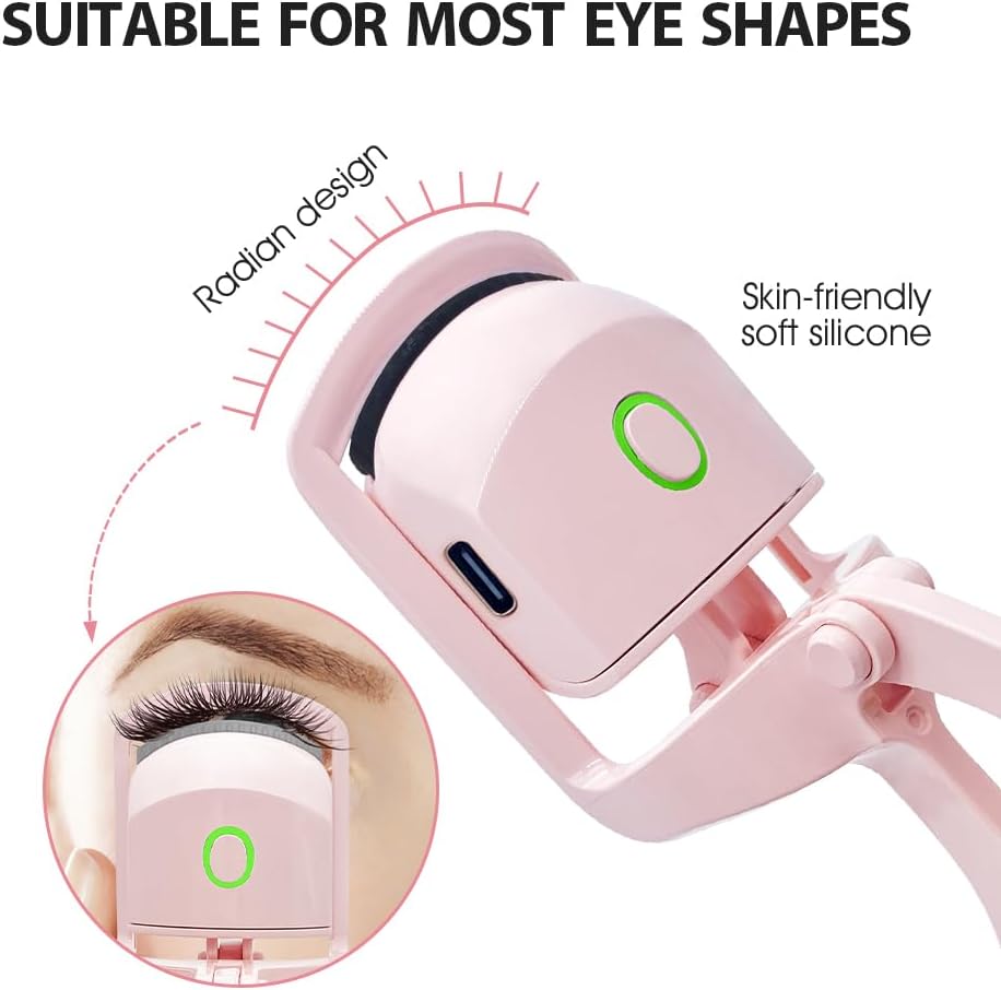 Heated Eyelash Curler with USB,Fast Heat up & 24H Long-Lasting,Rechargeable Electric Lash Curlers,Temperature Control,Safe Anti-Burn Quick Natural Curling Eye Lashes,Pink