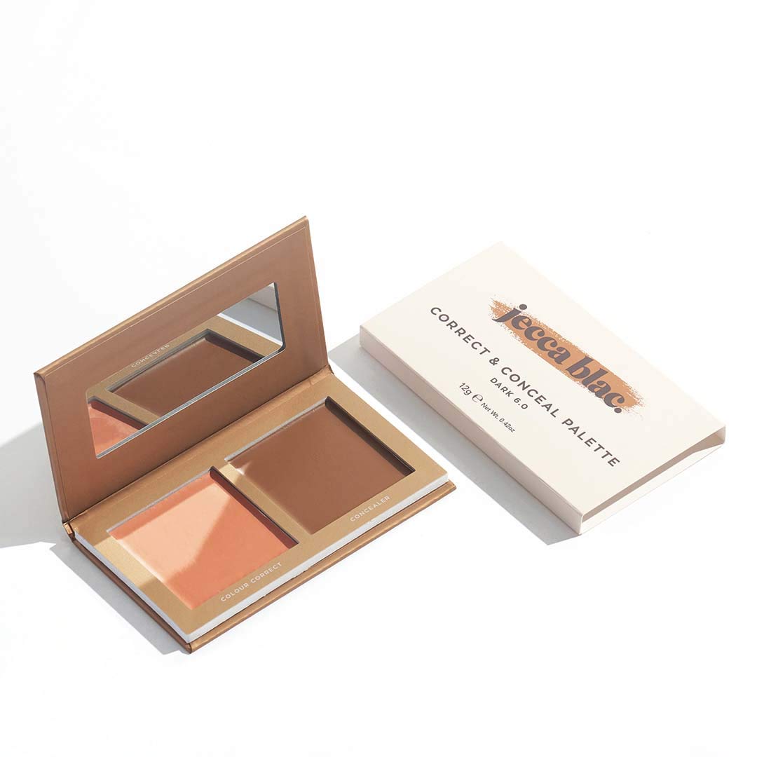 Jecca Blac Correct and Conceal Medium Coverage Palette, Lightweight Long Lasting Formula, Medium To Full Coverage, Gender Neutral and LGBTIQA+ Inclusive Make Up, Dark 6.0, 12g