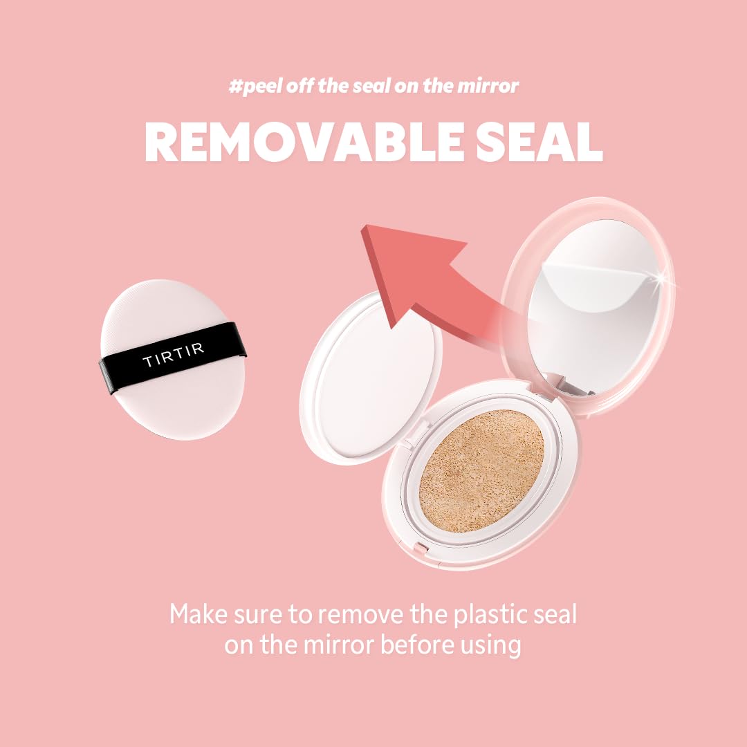 TIRTIR Mask Fit All Cover Pink Cushion Foundation | High coverage, Velvety Matte Finish, Lightweight, Flawless, Corrects Redness, Korean Cushion (#24W Soft Beige, Full Size, 0.63 Fl Oz)