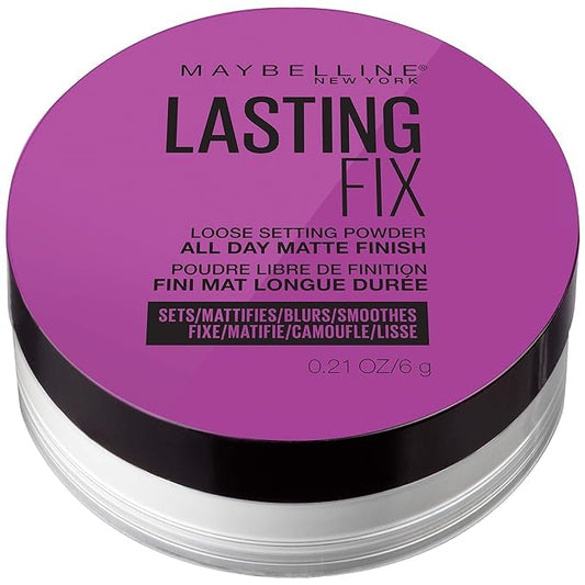 MaybellineFacestudio Lasting Fix Setting + Perfecting Loose Powder Makeup, All Day Matte Wear, Minimizes Shine, Sets Foundation Makeup, Translucent, 0.21 oz., White