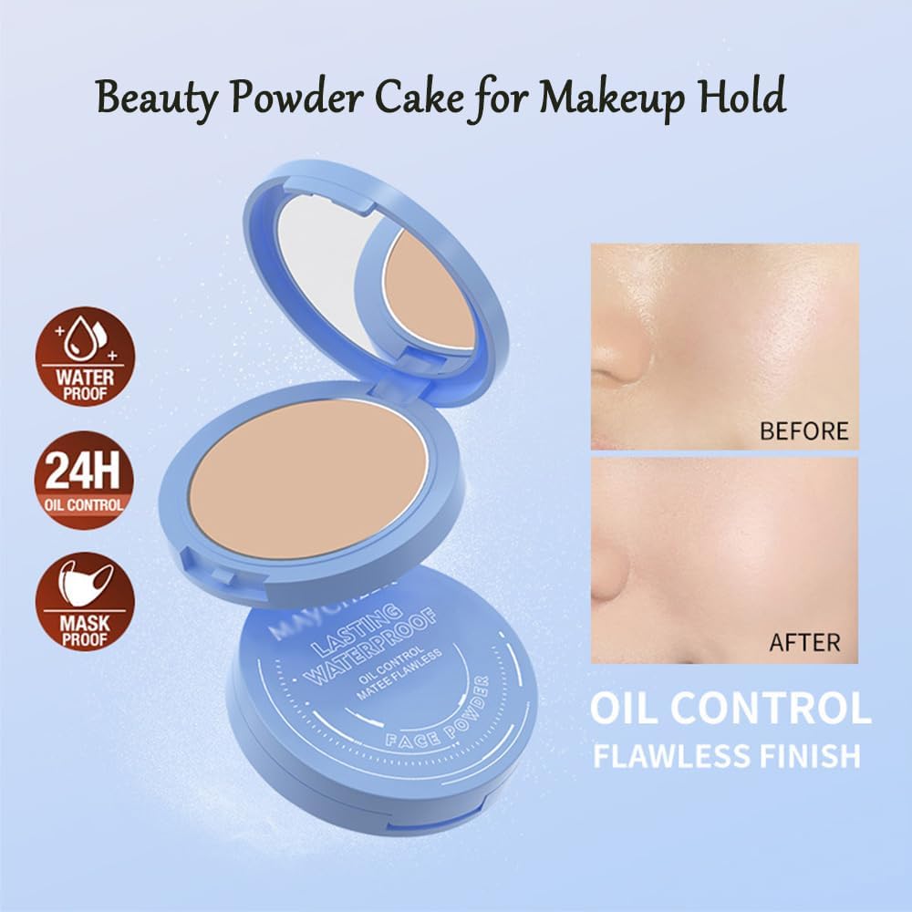 Beauty Powder Cake For Makeup Hold, Face Powder Waterproof Sets Makeup, Matte Perfection Pressed Powder, Long Wearing, Oil & Shine Control for All Skin Tones (#4, 1)