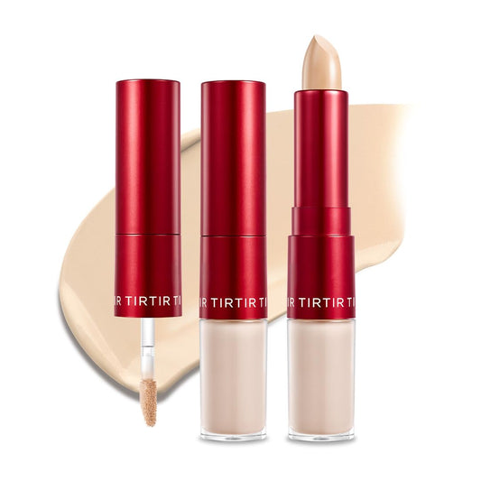 TIRTIR Glide&Hide Blurring Concealer - Creamy texture, Conceals dark circles and wrinkles, Dual formula (liquid tip & balm stick), Long-lasting wear, Korean Makeup, #3W, 0.28 Oz