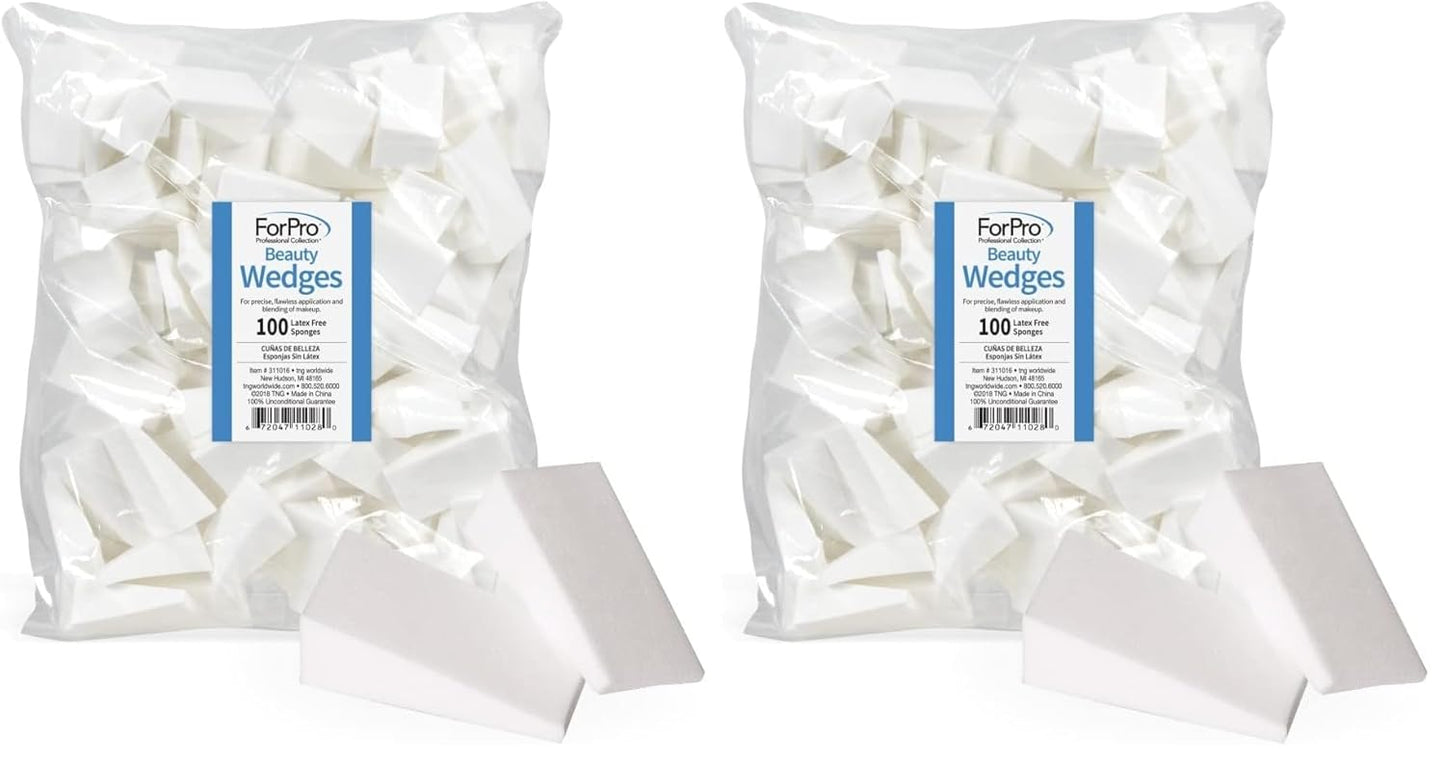 ForPro Beauty Wedges, Latex Free Foam Sponges, Makeup Blenders for Powder and Liquid Makeup, 100-Count (Pack of 2)