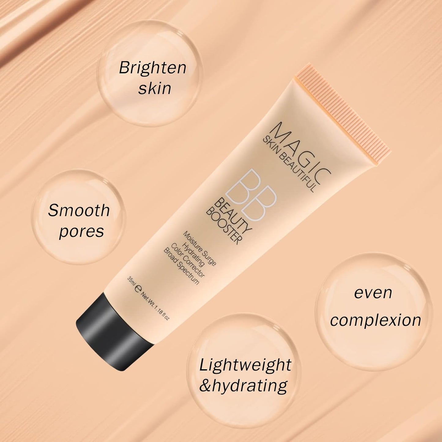 Boobeen Hydrating BB Cream, Full-Coverage Foundation & Concealer, Color Correcting Tinted Moisturizer for All Skin Types - Evens Skin Tone