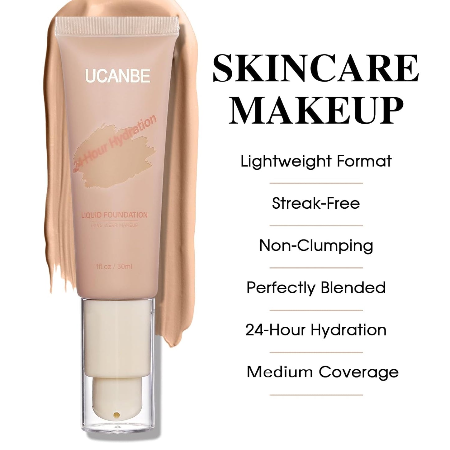 UCANBE Matte Liquid Foundation Makeup, Medium to Full Coverage Waterproof Longwear Serum Cream Foundation for Combination & Oily Mature Skin, Lightweight Hydrating & Nourishing, True Beige, 1 fl. oz.
