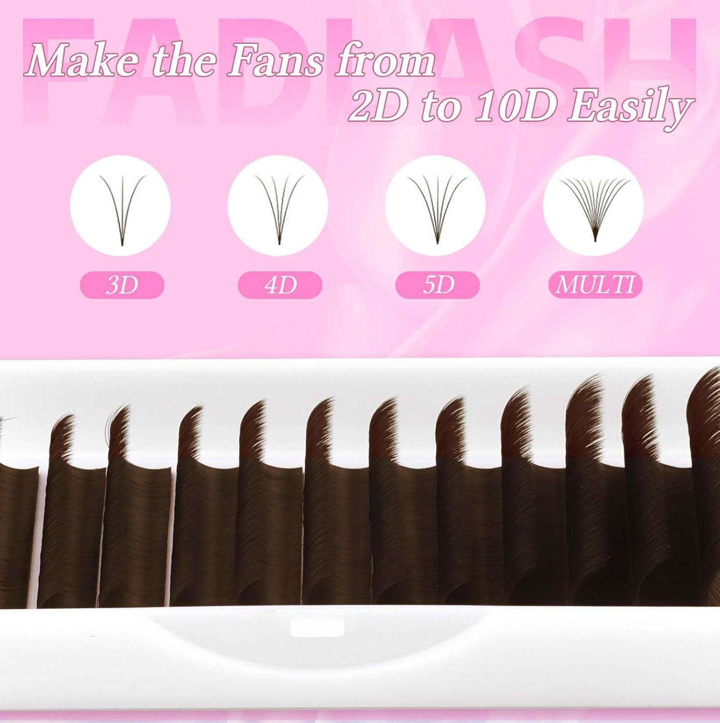 FADLASH Colored Lash Extensions Dark Brown Lash Extension Easy Fan Volume Lashes C/D Curl Volume Eyelash Extensions 0.07 Self Fanning Eyelash Extension Supplies (Dark Brown-0.07D, 8-14mm)