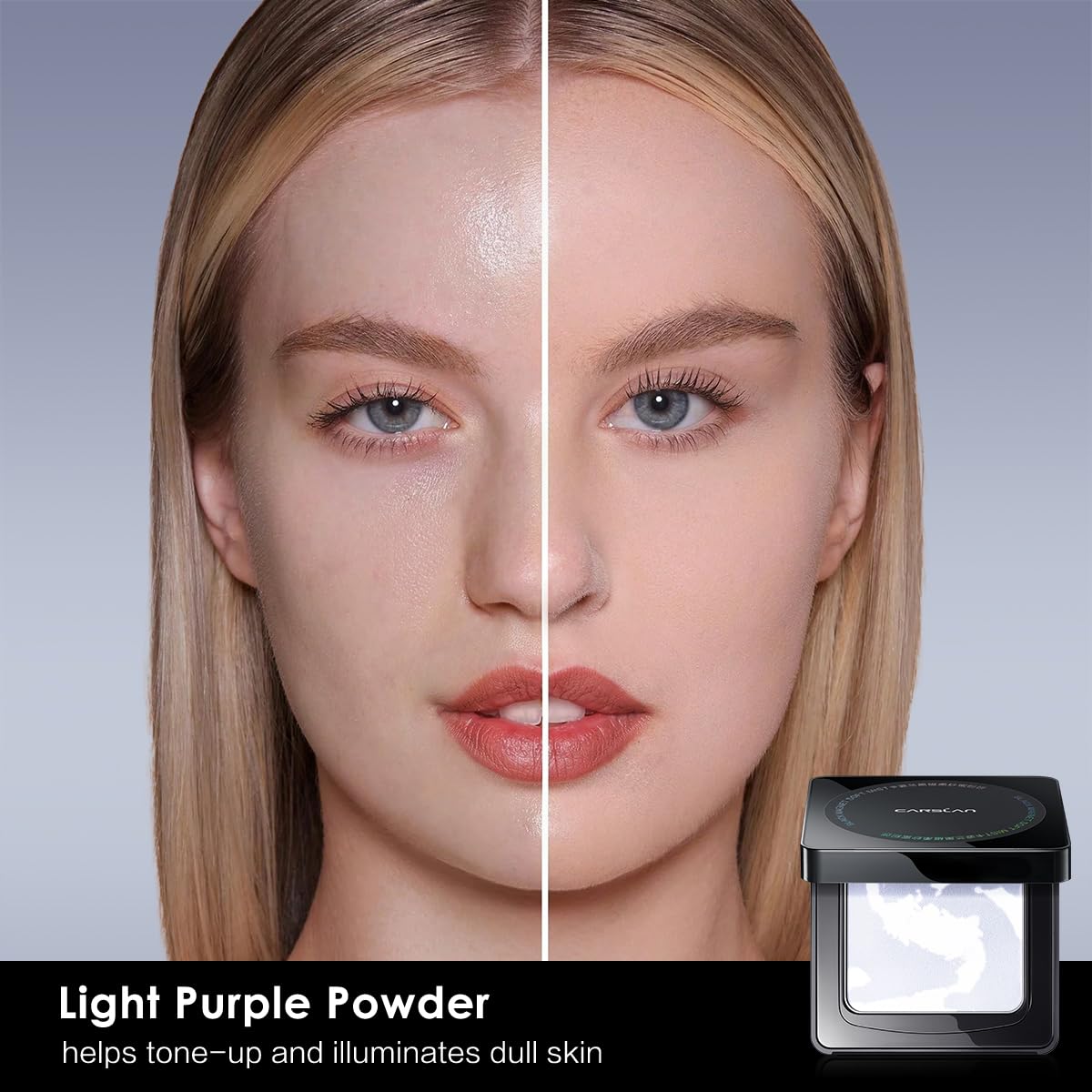 Waterproof Face Pressed Powder Compact, 24H Longlasting Oil Control Pressed Setting Powder Talc-Free Makeup, Shine Free, Poreless, Smooth, 03 Light Purple for dry&com skin (0.28Oz)