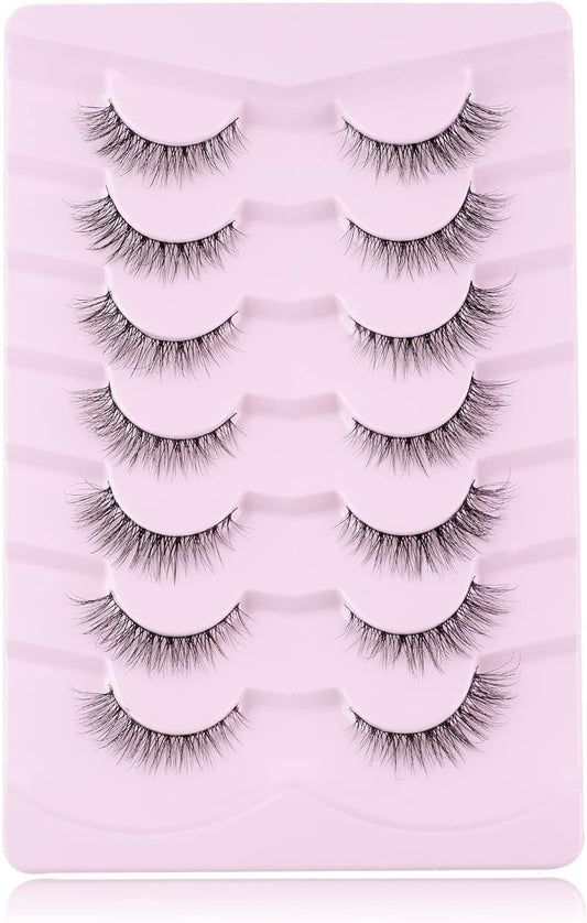 Natural Everyday Wispy Lashes False Eyelashes Natural Look Natural Flared Eyelashes False Eye Lashes Soft Fluffy Lashes 7 Pairs-D22