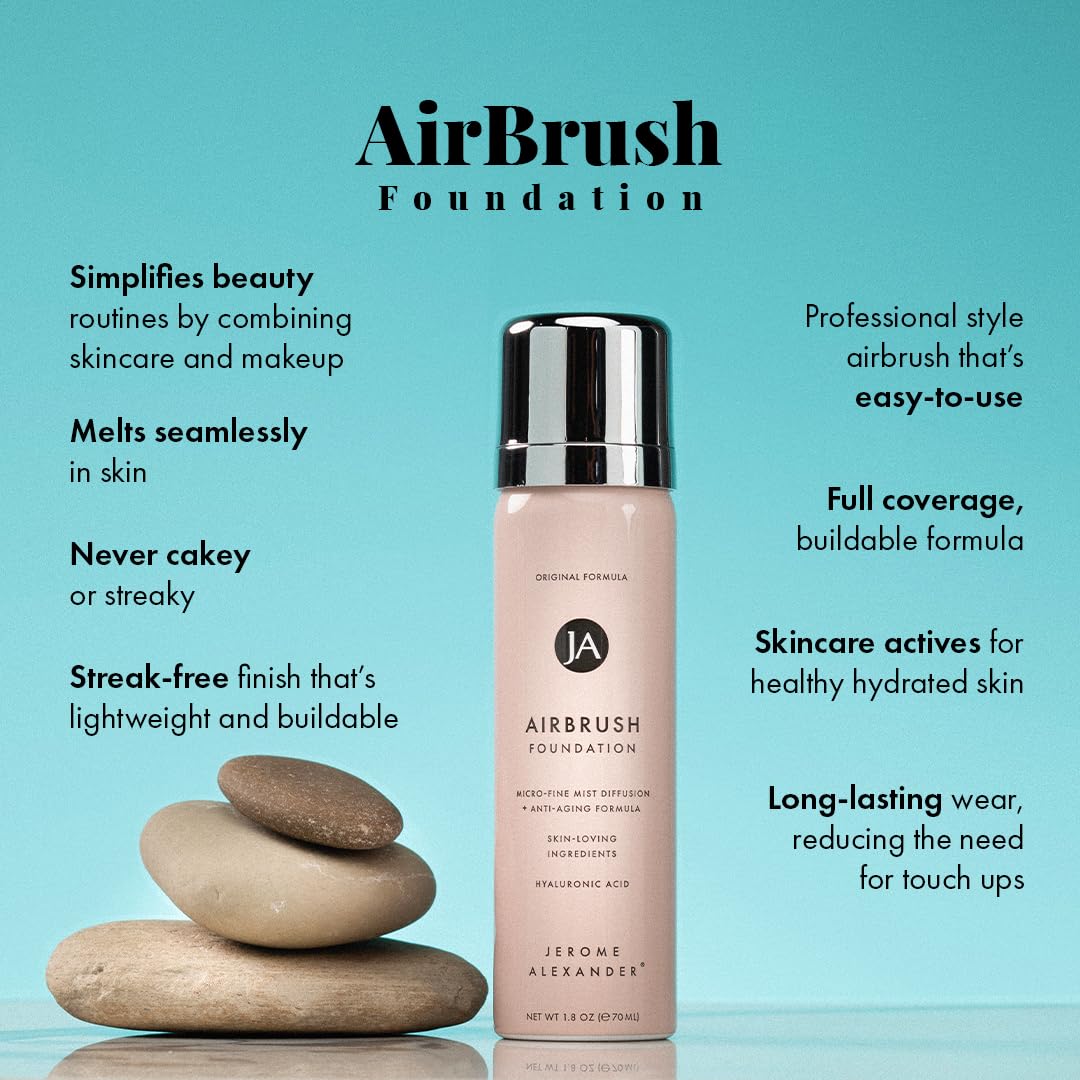 MagicMinerals AirBrush Foundation by Jerome Alexander – 2pc Set with Airbrush Foundation and Kabuki Brush - Spray Makeup with Anti-aging Ingredients for Smooth Radiant Skin - Dark