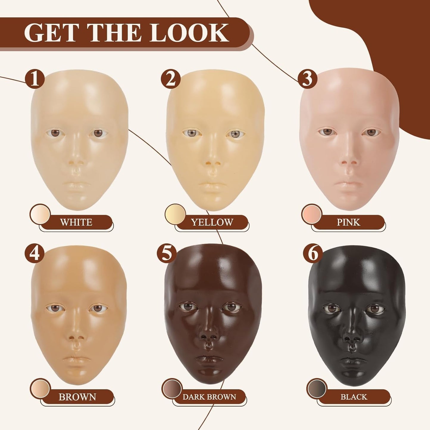 5D Makeup Practice Face Board, Makeup Practice Accessories Set with Face Painting Mannequin Head, Makeup Brushes, Face Painting and 2-in-1 Dual-Ended Eyebrow Pen, Makeup Practice Gift, Dark Brown