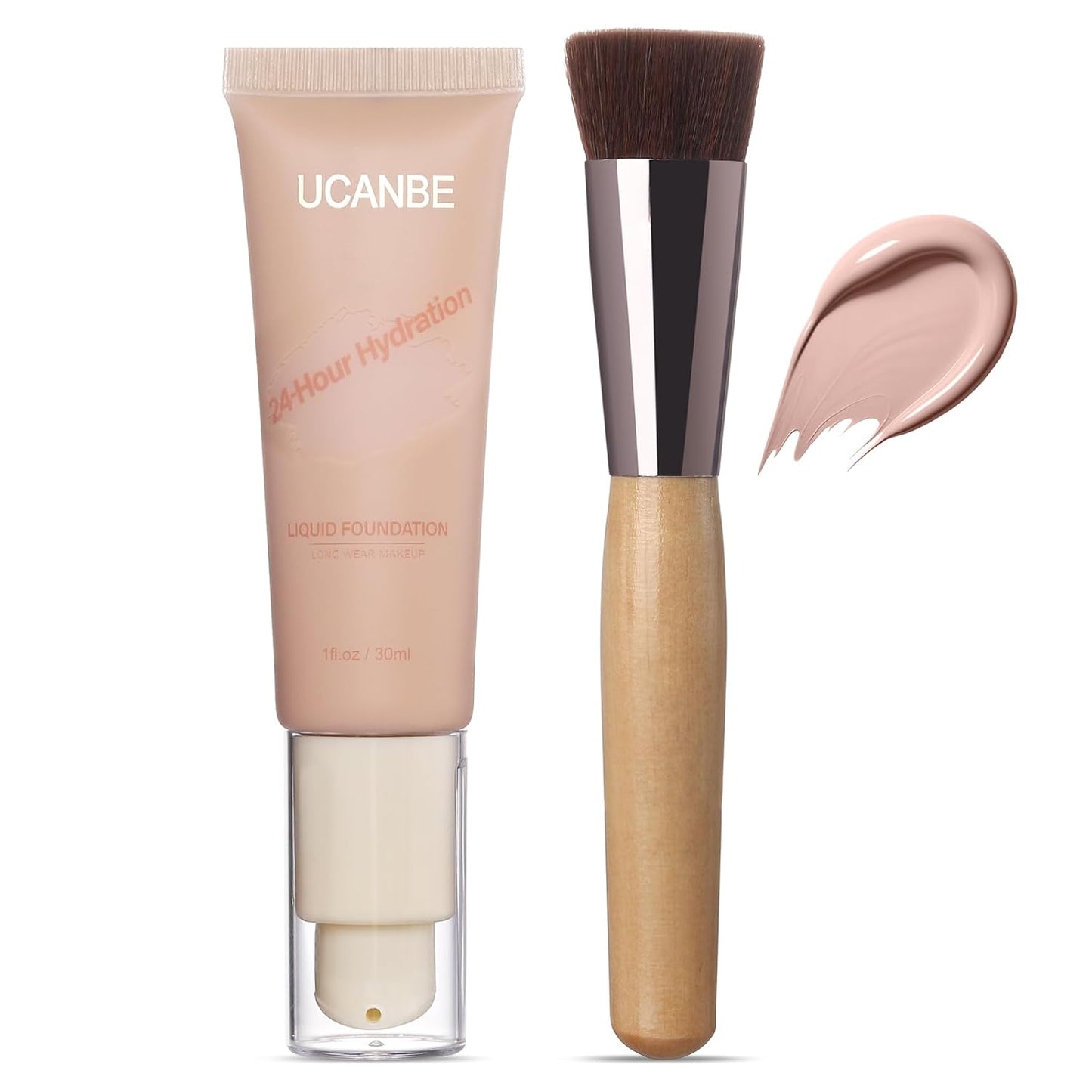 UCANBE Matte Liquid Foundation with Brush, Serum Foundation Face Makeup with Hyaluronic Acid, Medium to Full Coverage Waterproof Oil Control Longwear, for Mature Skin, Natural Ivory, 1 fl. oz.