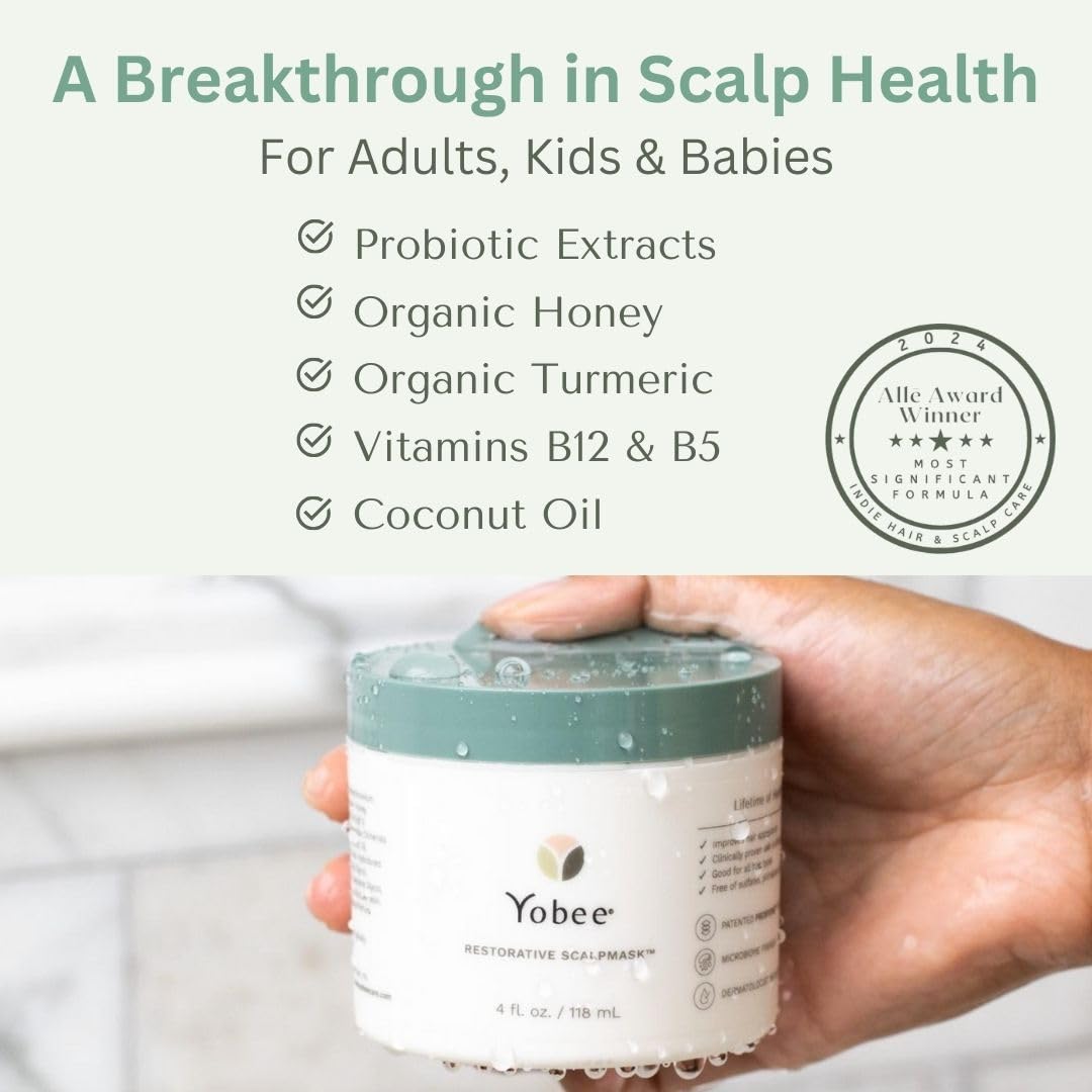 Yobee Restorative Scalp Mask - Dry Scalp Treatment Hair Mask - Probiotic Extracts, Organic Honey, Turmeric, Vitamin B12 - Natural Dry, Itchy, Sensitive Scalp and Dandruff Relief - for Adults, 4 fl oz