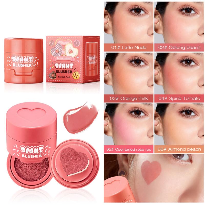 Stamp Liquid Blush Stamp Blush with Heart Shaped Applicator Natural Long Lasting Blush, Light and Airy Makeup for Women (6)