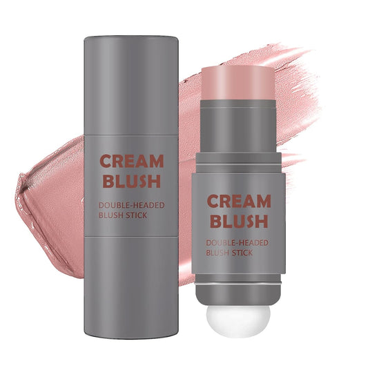 Cream Blush Stick with Sponge 3 in 1 Multi-Use Blush Makeup Stick Long Lasting Waterproof Natural Matte Cream Blush Stick for Cheeks, Lips and Eyes - Fairy Pink