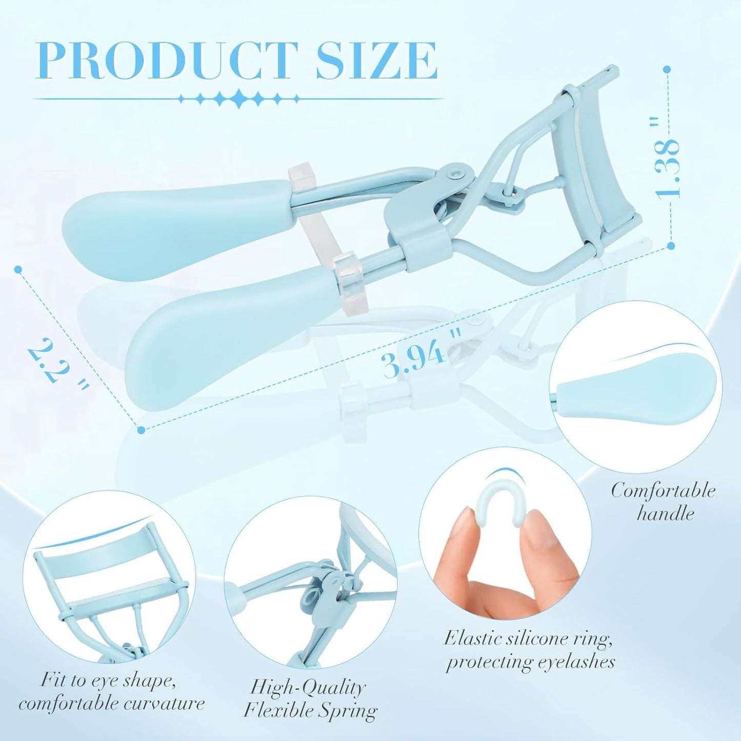 Eyelash Curler with Pads, Lash Curler with 10 Extra Silicone Replacement Pads, Comfortable Grip for Effortless Curling – Eyelashes for The Perfect Eye Contour (Crystal Blue)