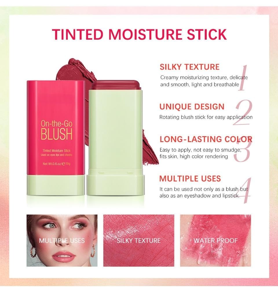 Blush Rare Beauty Liquid Blush Cream Blush Stick For Cheeks Natural Blendable Powder Blusher Stick On The Go Blush Brushes For Makeup Cheeks,Natural Waterproof, Long Lasting (red)
