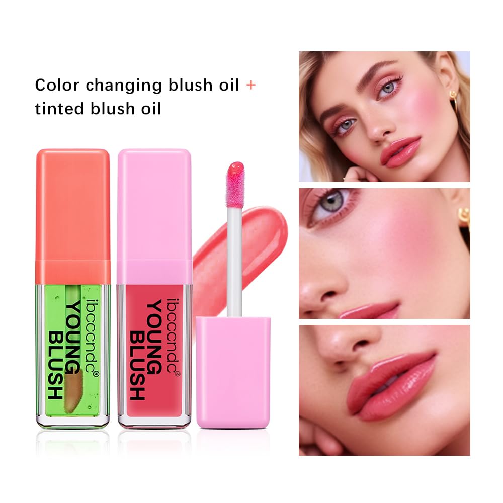 Green Color Changing Blush Oil, Liquid Blush Oil for Cheeks, Reacts To Skin’s Natural pH For Your Instant Perfect Shade, Dewy & Natural Flush Finish, Blendable Formula, For All Skin (#2 Pink)