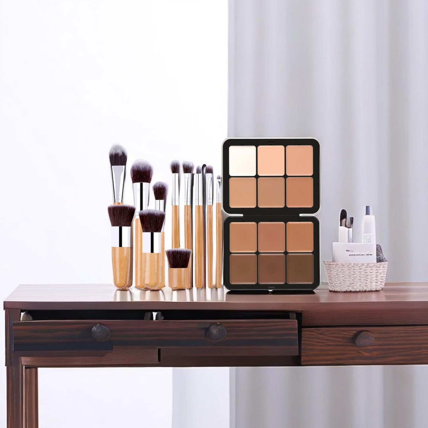 Makeup Cream Contour Palette with Makeup Brush, 12 Shades Full Cover Creamy Concealer and Highlighting Makeup Kit for Under Eye Dark Circles, Acne & Blemishes, Reduces Redness, Light to Dark