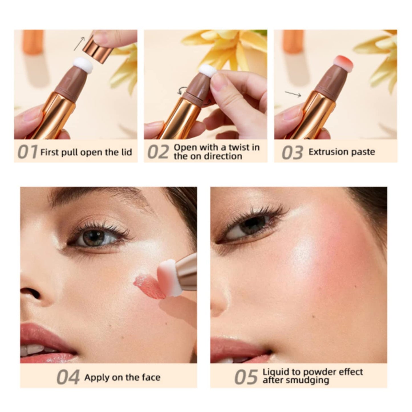 3Pcs Contour Beauty Wand,Liquid Face Concealer Contouring with Cushion Applicator,Liquid Blush Shading Bronzer Stick Natural Matte Finish, Lightweight Blendable Super Silky Cream Contour Stick Makeup