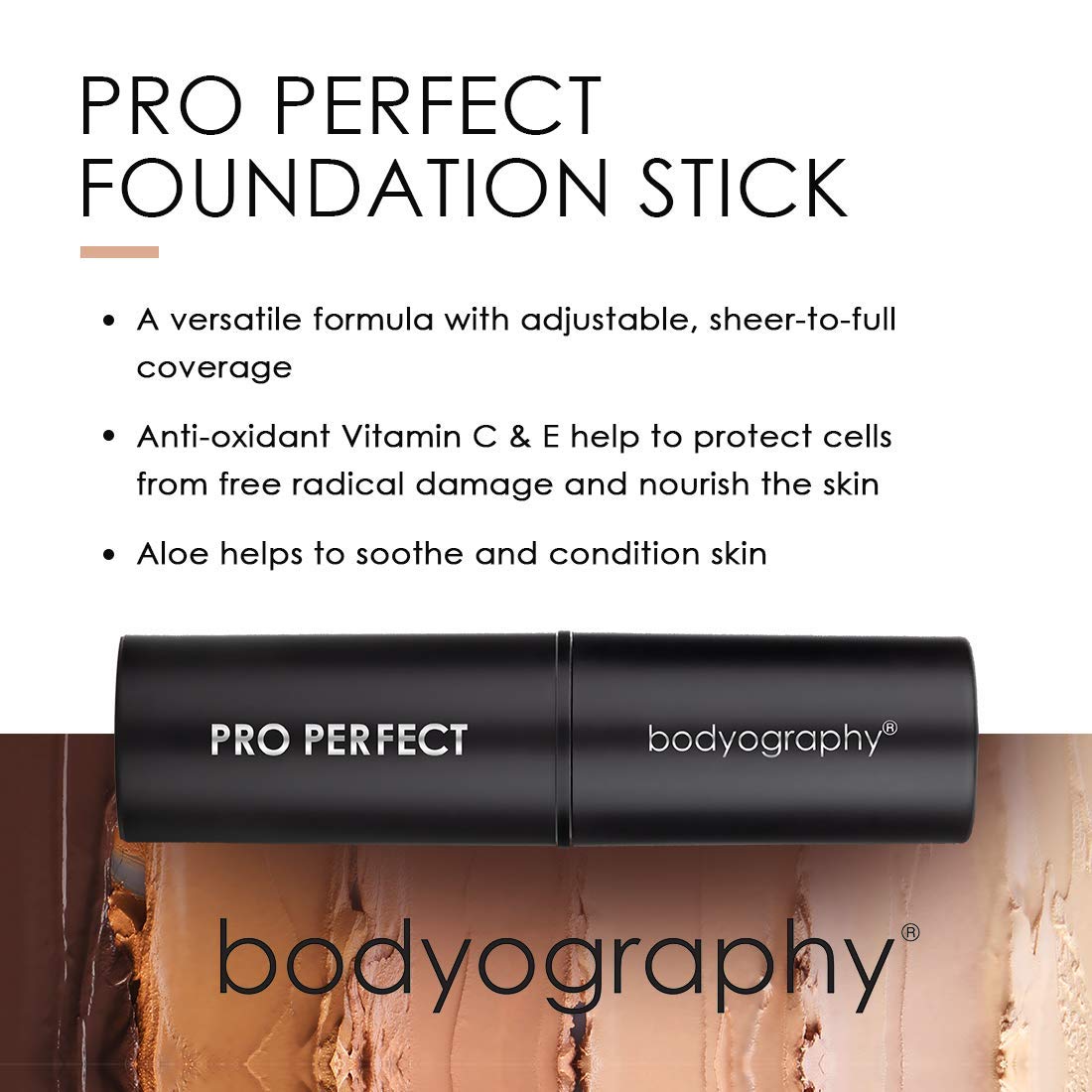 Bodyography Pro Perfect Foundation Stick - Demi-Matte Finish with A Natural Look - Enhancer for Concealing, Highlighting, and Contouring - Vitamin C & E (Espresso)