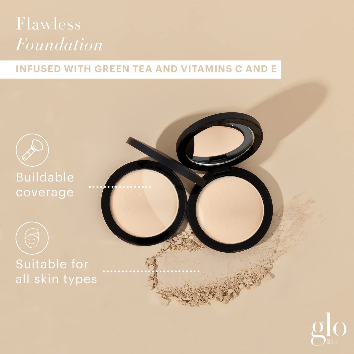 Glo Skin Beauty Pressed Base Powder Foundation Makeup (Natural Fair) - Flawless Coverage for a Radiant Natural, Second-Skin Finish