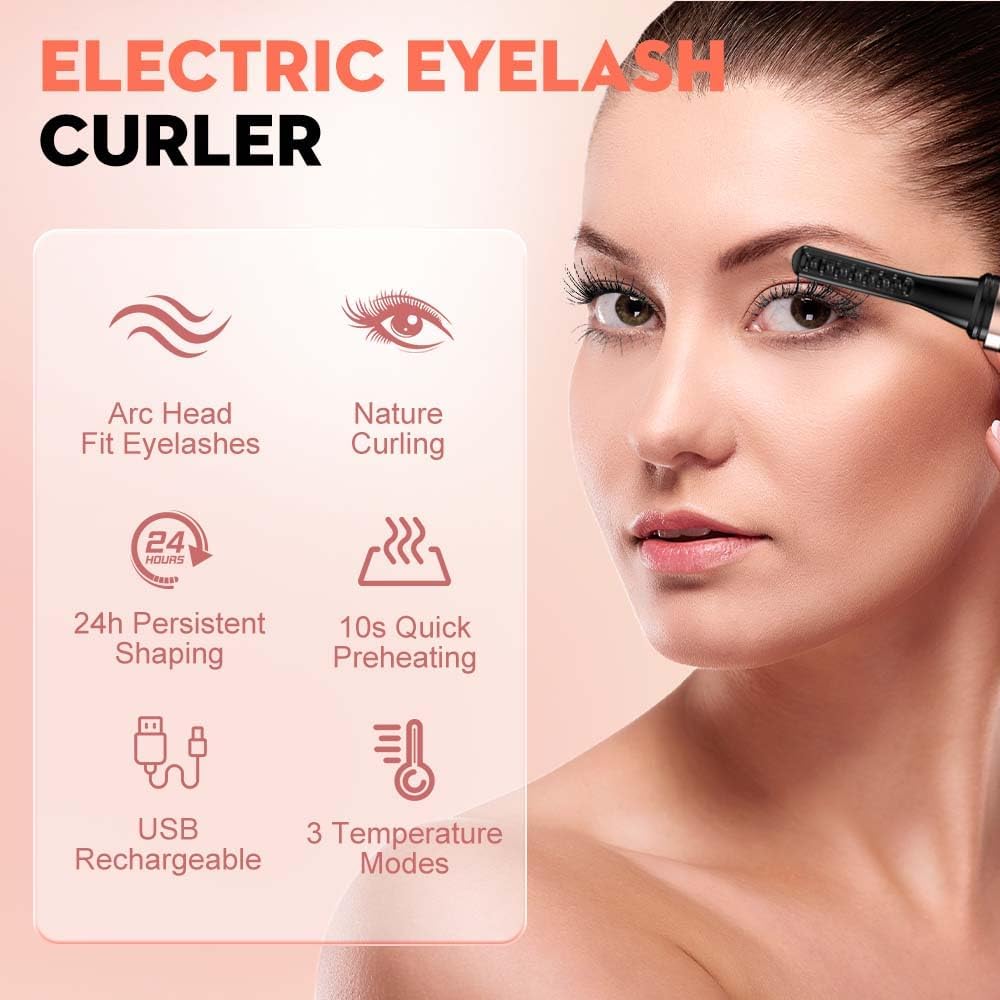 Heated Eyelash Curler, 2025 New Electric Eyelash Curler with LED Display, Portable Rechargeable Eye Lash Curlers Heated Makeup Tool for Women Girls (2Pcs Black)