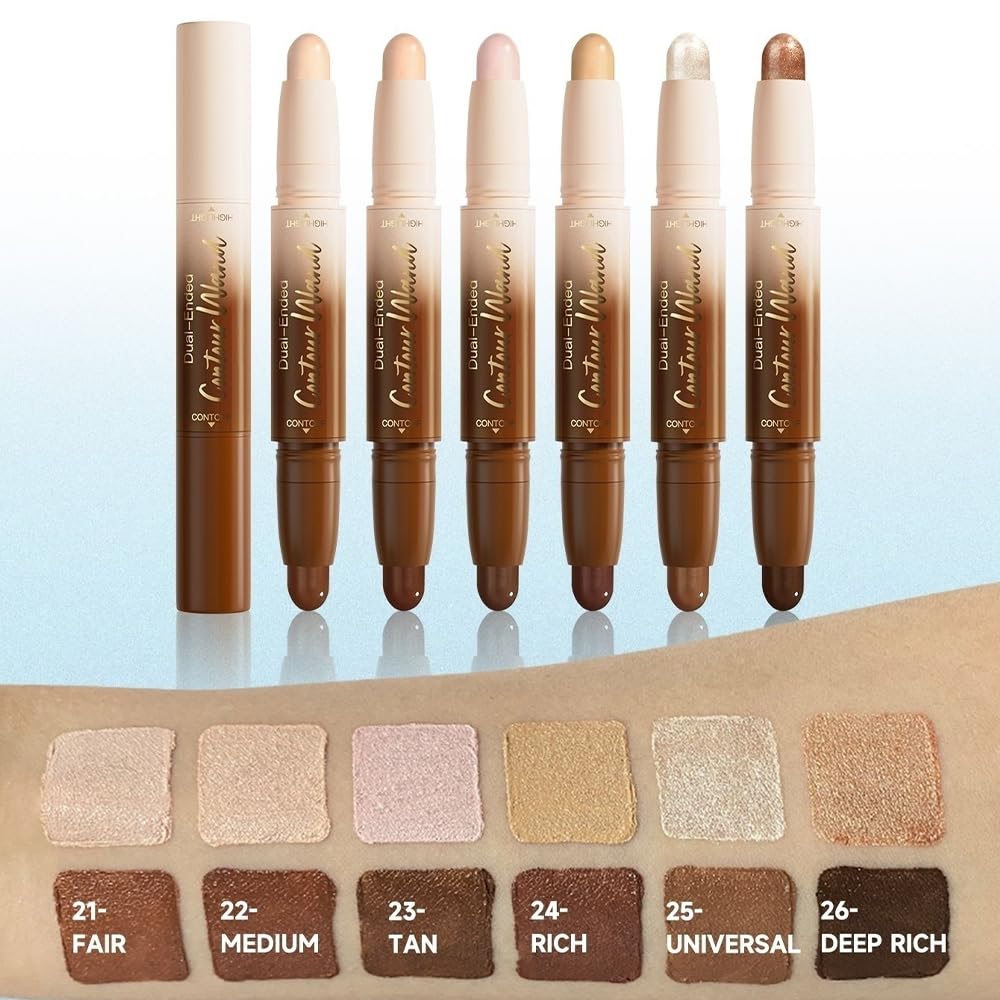 Dual-Ended 2-in-1 Cream Contour & Highlighter Stick – Waterproof, Long-Lasting for Face & Body Makeup, Suitable for All Skin Tones, 04#Nude Brown + Nude