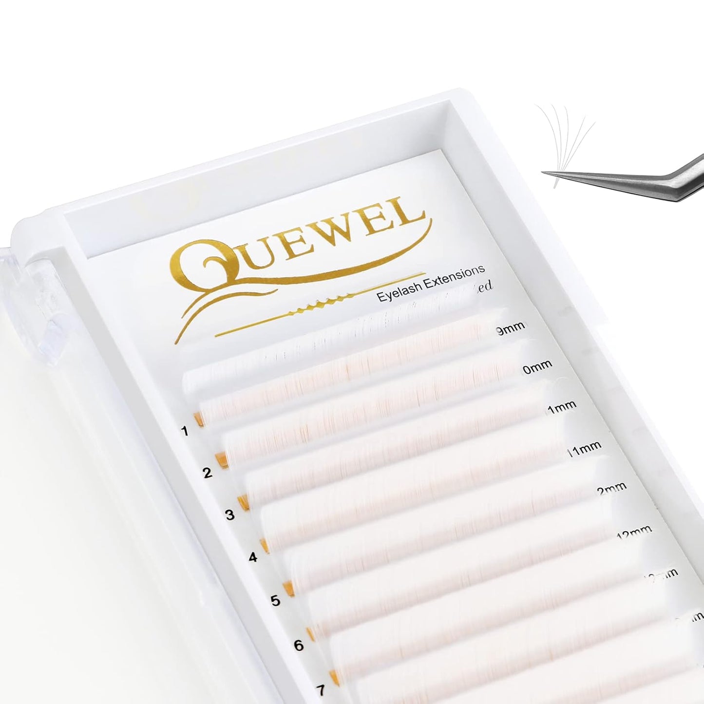 QUEWEL Easy Fan Volume Lashes .07 D Curl White Lash Extensions 9-16mm Mixed Tray Color Self Fanning 2D-10D Eyelash Extensions (White 0.07 D 9-16mm)