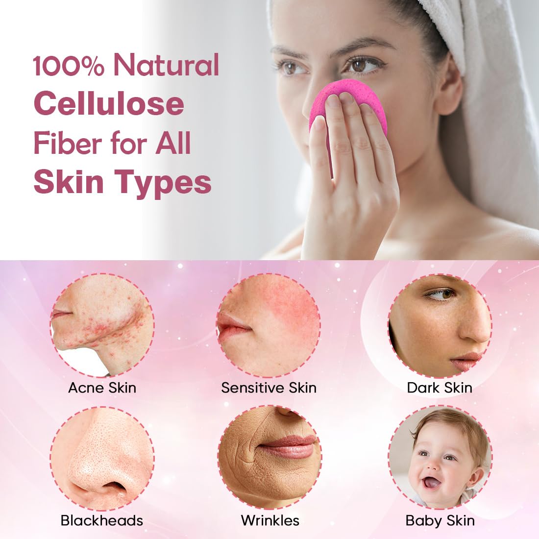 AIDEA 96Count Compressed Facial Sponges Pink, Round Face Sponges for Cleansing, Natural Cellulose Cosmetic Spa Sponges for Washing Face, Exfoliating, Makeup Removal, Travel Essentials for Women