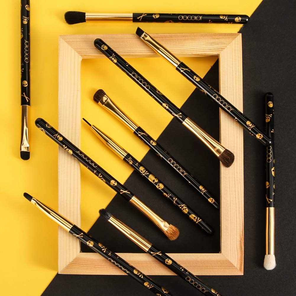 Docolor Eye Makeup Brushes 10Pcs Skull Printed Eyeshadow Makeup Brush Set Blending Concealer Eyebrow Eye Liners Premium Synthetic Eyeshadow Crease Brow Brush